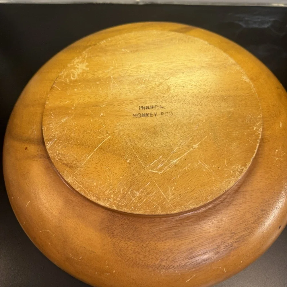 Blair Hawaii Monkey Pod‎ Wood Large Carved Bowl Ruffled Edge Made Philippines